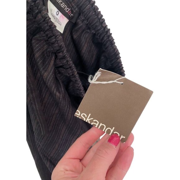 NWT Eskandar 100% Wool Wide Leg Drawstring Pinstripe Pants Trousers O Brown - Picture 5 of 6